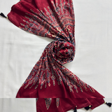 Modal Silk Blend Printed Stole – Classic Maroon