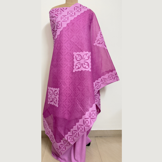 3 Pcs Cotton Applique Suit Set - Hot Pink