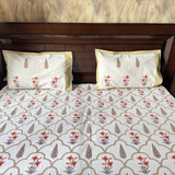 Elegant White- Deep Orange & Beige Bedsheet Set- Super King size