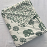 Reversible Cotton Double Bed Dohar- Green Elephant