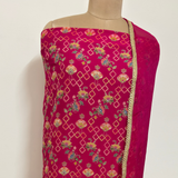 Rani Pink Georgette Suit Set with Zari Weaving