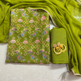 Green Georgette Suit Set with Zari Weaving