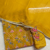 Mustard Georgette Suit Set with Zari Weaving
