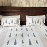 Elegant Off White- Blue Brown Bedsheet Set- Super King size