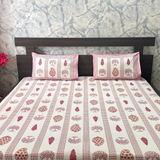 Elegant Ivory-Pink Printed Bedsheet Set- Super King size Ivory, Pink