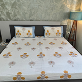 Elegant White- Mustard Bedsheet Set- Super King size