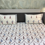 Elegant White- Deep Blue Red Grey Bedsheet Set- Super King size