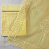 3 Pcs Cotton Applique Suit Set - Light Yellow