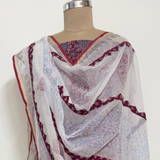Ajrakh Flower Print 3Pc Cotton Suit with kota Doria Dupatta 1- Maroon