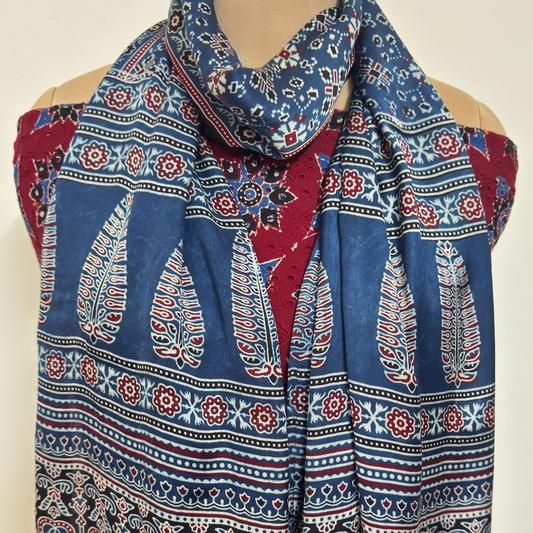 Modal Silk Blend Printed Stole – Indigo Blue