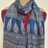 Modal Silk Blend Printed Stole – Indigo Blue