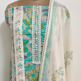 Ivory & Aqua Cotton Suit Set with Lace Detailing