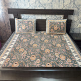 Premium Floral Double Bed Bedsheet with 2 Pillow Covers: Floral print Deep Green