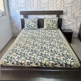 Premium Floral Double Bed Bedsheet with 2 Pillow Covers: Leaf and flower jaal print Green