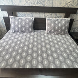 Premium Cotton Double Bed Bedsheet with 2 Pillow Covers: Leaf pattern print Grey
