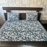 Premium Floral Double Bed Bedsheet with 2 Pillow Covers: Leaf and flower jaal print Teal Blue