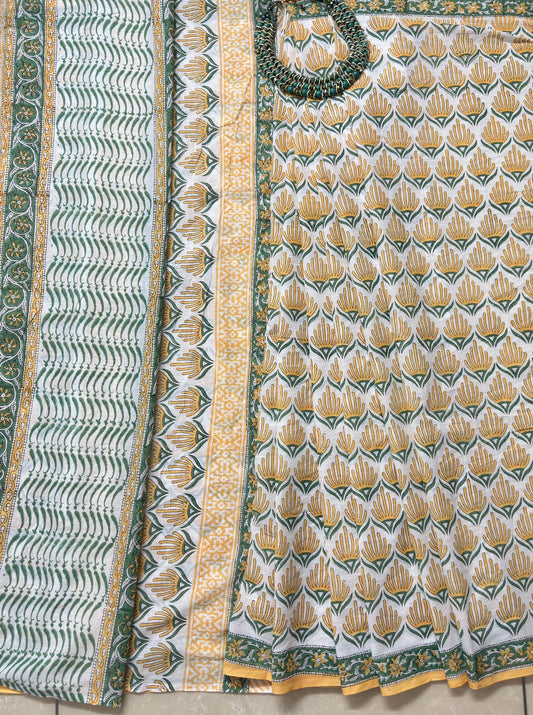 Sunshine Bloom Handblock Cotton Saree
