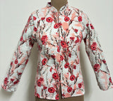 Reversible Jaipuri Cotton Quilted Jackets (Full Sleeves)—Off White with Peach Orange Floral Print