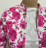 Reversible Jaipuri Cotton Quilted Jackets (Full Sleeves)—Off White with Peach Orange Floral Print