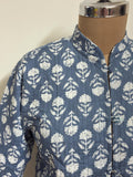 Reversible Jaipuri Cotton Quilted Jackets (Full Sleeves)—Muted Blue with Yellow