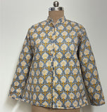 Reversible Jaipuri Cotton Quilted Jackets (Full Sleeves)—Muted Blue with Yellow