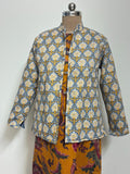 Reversible Jaipuri Cotton Quilted Jackets (Full Sleeves)—Muted Blue with Yellow