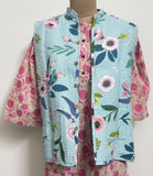 Reversible Jaipuri Cotton Quilted Jackets (Without Sleeves) Indigo and Aqua Blue