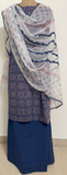Ajrakh Flower Print 3Pc Cotton Suit with kota Doria Dupatta 1- Indigo Blue