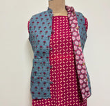 Reversible Jaipuri Cotton Quilted Jackets (Without Sleeves) Greyish Blue and Pink