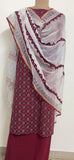 Ajrakh Flower Print 3Pc Cotton Suit with kota Doria Dupatta 1- Maroon