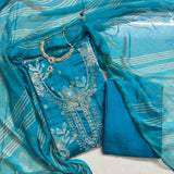 Teal Blue Floral Embroidered Salwar Suit Set