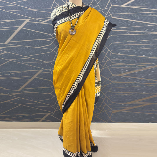 Mustard Yellow Cotton Saree