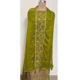 Green Georgette Suit Set with Zari Weaving