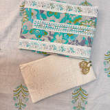 Ivory & Aqua Cotton Suit Set with Lace Detailing