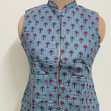 Reversible Jaipuri Cotton Quilted Jackets (Without Sleeves) Greyish Blue and Pink
