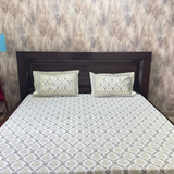 Elegant Light Green White Printed Bedsheet Set- King size White and Light Green