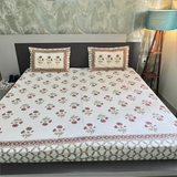 Elegant White- Deep Red Bedsheet Set- Super King size