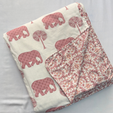 Reversible Cotton Double Bed Dohar- Light Brown Elephant