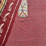 Rust Batik Print Suit with Yoke Patchwork