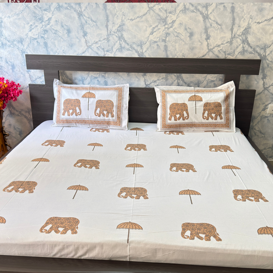 Elegant Ivory- Brown Bedsheet Set- Super King size