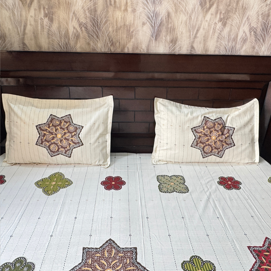 100% Cotton Double Bed Bedsheet Set- Super King size- Ivory