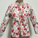 Reversible Jaipuri Cotton Quilted Jackets (Full Sleeves)—Off White with peach orange floral print and Pink