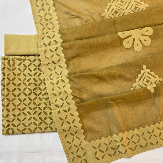 3 Pcs Cotton Applique Suit Set - Olive Green