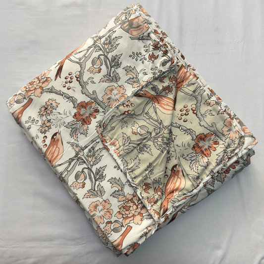 Reversible Cotton Double Bed Dohar- Peach Bird