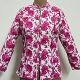 Reversible Jaipuri Cotton Quilted Jackets (Full Sleeves)—Off White with Peach Orange Floral Print