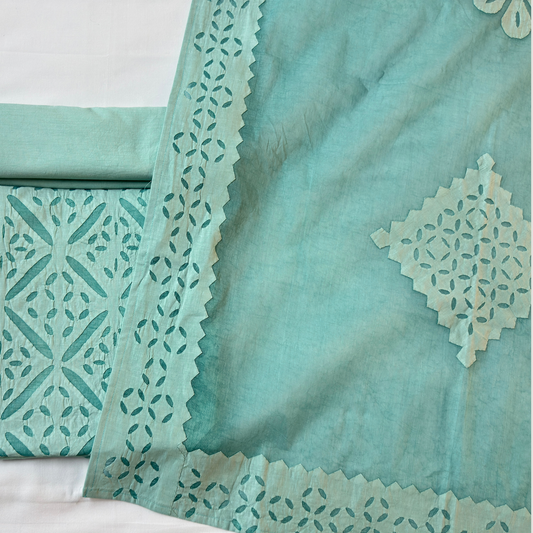 3 pcs Cotton Applique Suit Set - Sea Green