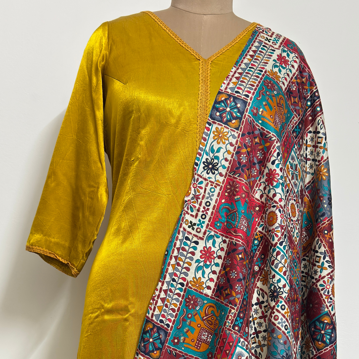 Patchwork Printed Dupatta with Tassels