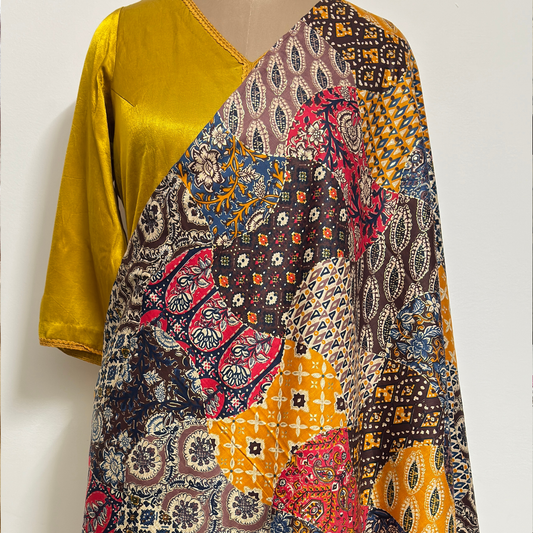 Patchwork Printed Dupatta with Tassels