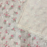 Peach Linen Jute Cotton Suit Set with Embroidered Dupatta