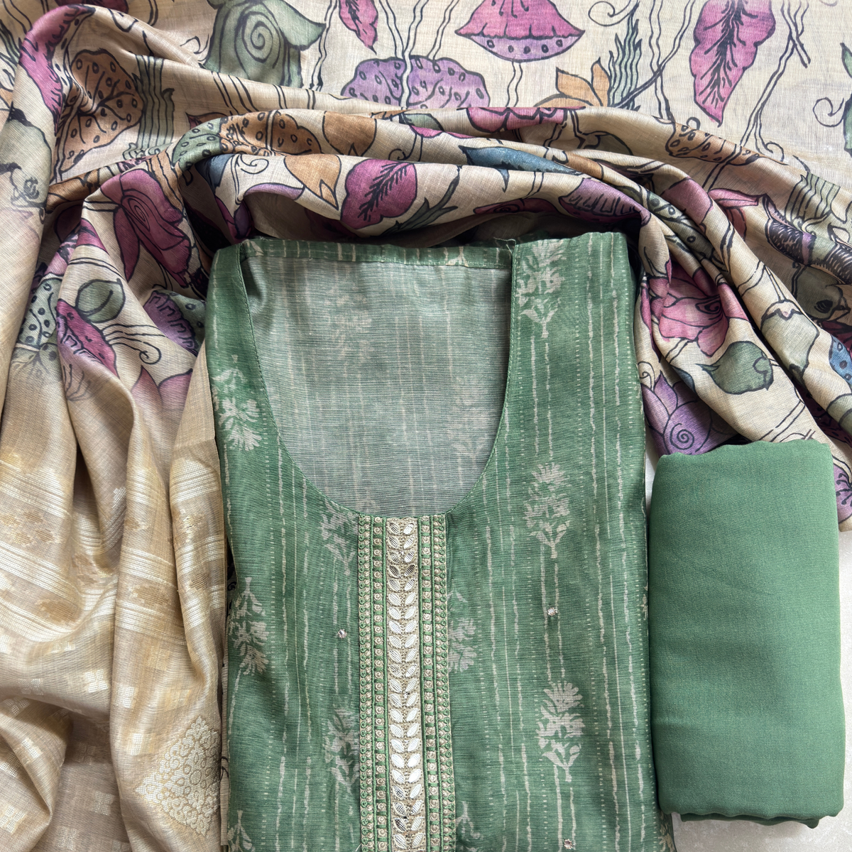 Chanderi Silk Suit Set with Kalamkari Dupatta
